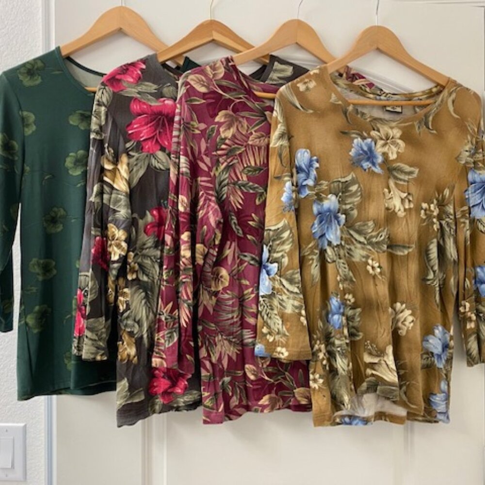 4 CARIBBEAN JOE 3/4 slv TROPICAL PRINT Stretch SPANDEX-blend PLAY/ACTIVE TOPS* M